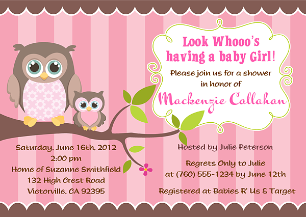 Owl Girl Baby Shower Invitations-owl,baby,shower,boy,personalized ...