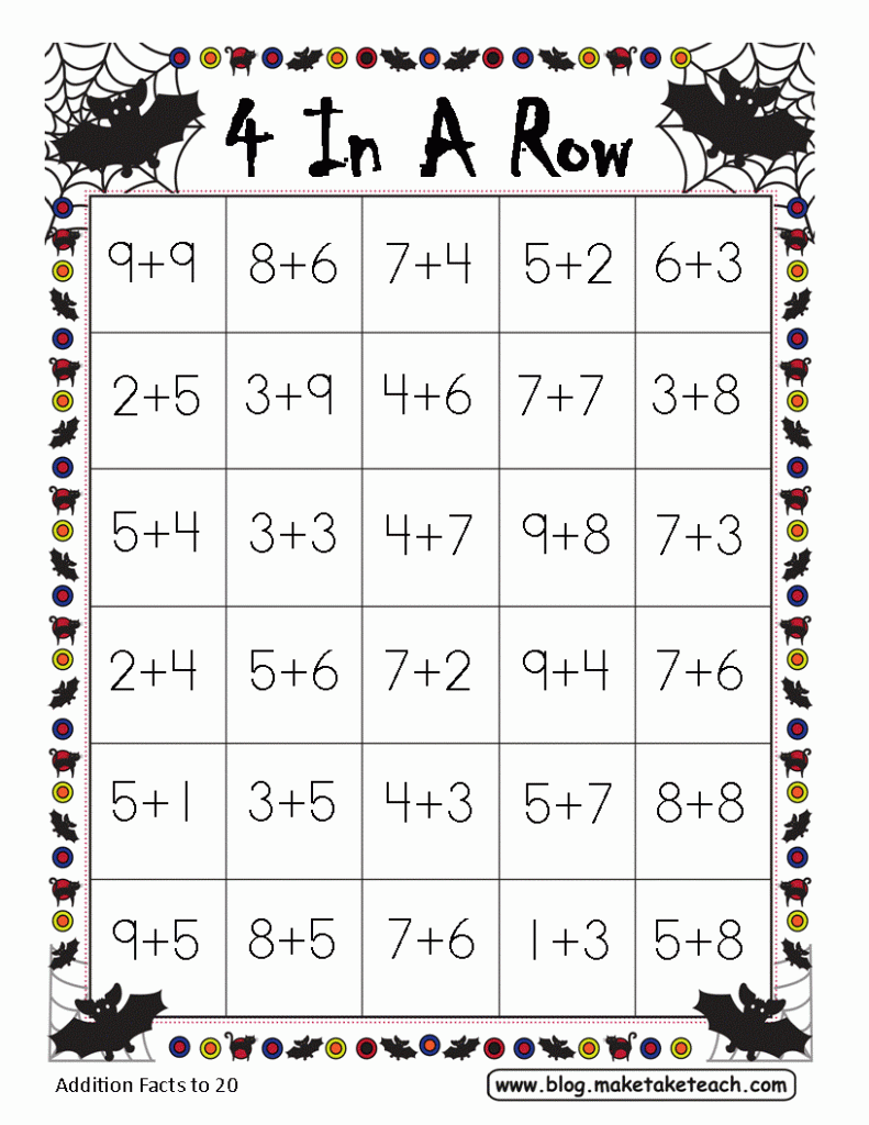 4 FREE 4-In-A-Row game boards for practicing addition and subtraction