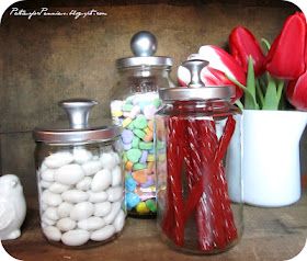 Apothecary Jars made from spaghetti sauce jars. Spray paint lid and add knob.