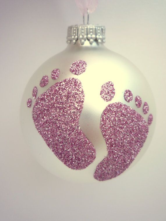 Baby's first Christmas. Dip baby's foot in glue and then glitter the orn