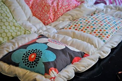 "Cheater" quilt! Sew squares on a down comforter! DONE. Have an old on