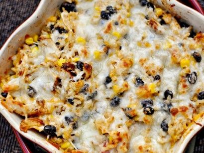 Chicken, black bean, corn, cheese and rice makes up this yummy, easy to make, he
