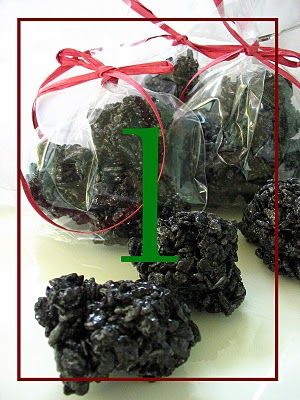 Christmas Coal – Rice crispy treats with black food coloring.