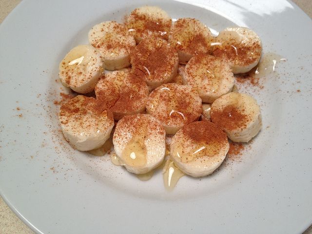 Craving dessert? chop up a banana, sprinkle cinnamon on it, and drizzled it with