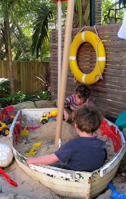 Desire Empire: Beach Home Decor: Awesome boat sandbox diy kids outdoor play area