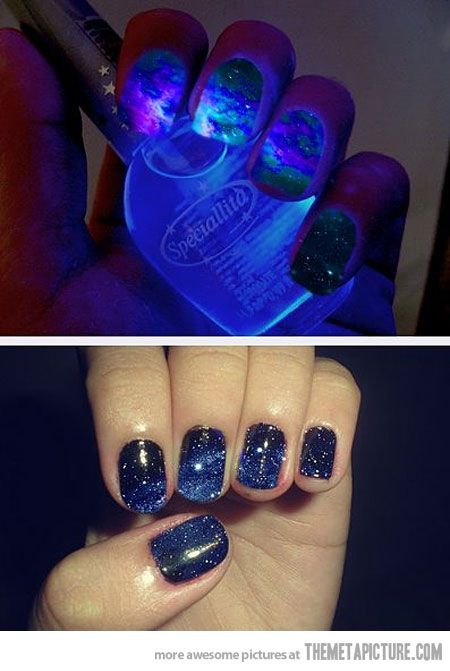 Glow in the dark galaxy nails!