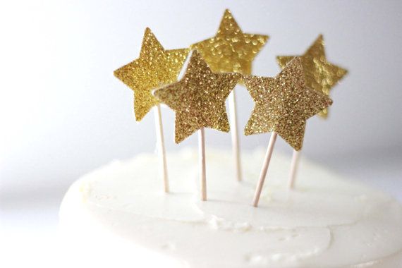 Gold Glittered Star Cupcake Topper