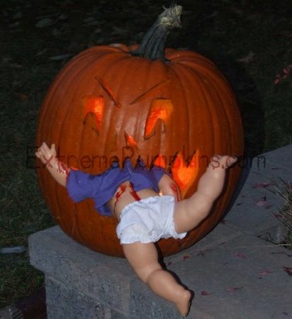 Great pumpkin for your zombie party. Baby-Eating Pumpkin