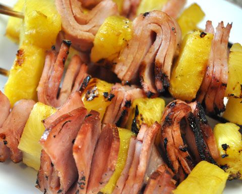 Grilled ham & pineapple kabobs-with brown sugar basting sauce…sounds delic
