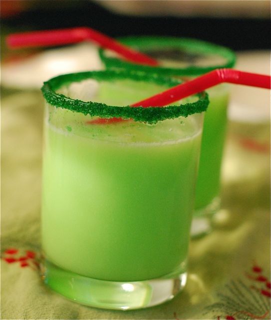 Grinch Punch with Sprite and Lime sherbet and Green Sprinkles/sugar rim. this wo