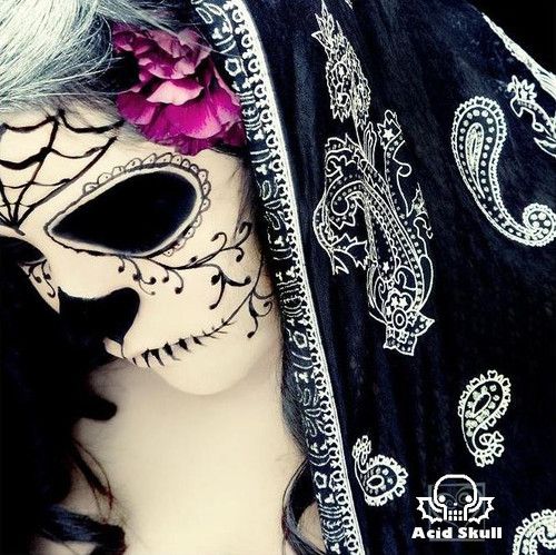 Halloween Day of the Dead Dia de los Muertos skull makeup face paint pink rose b