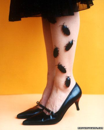 Halloween idea. Glue bugs onto nylons. I am totally going to do this for Hallowe