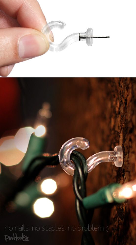 Hang Christmas lights w/out nails or staples! Pinhooks.
