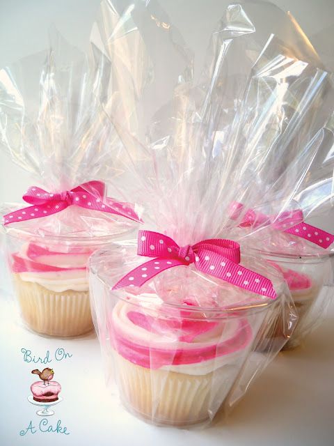 How to package cupcakes -use a clear 9 ounce plastic cup. - Tie up with Wrap and