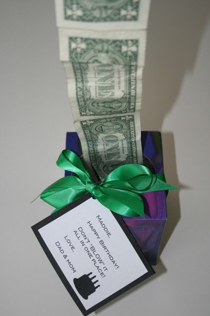 I LOVE this idea! All you need is an empty Kleenex box. Oh and cash. Dollar bill