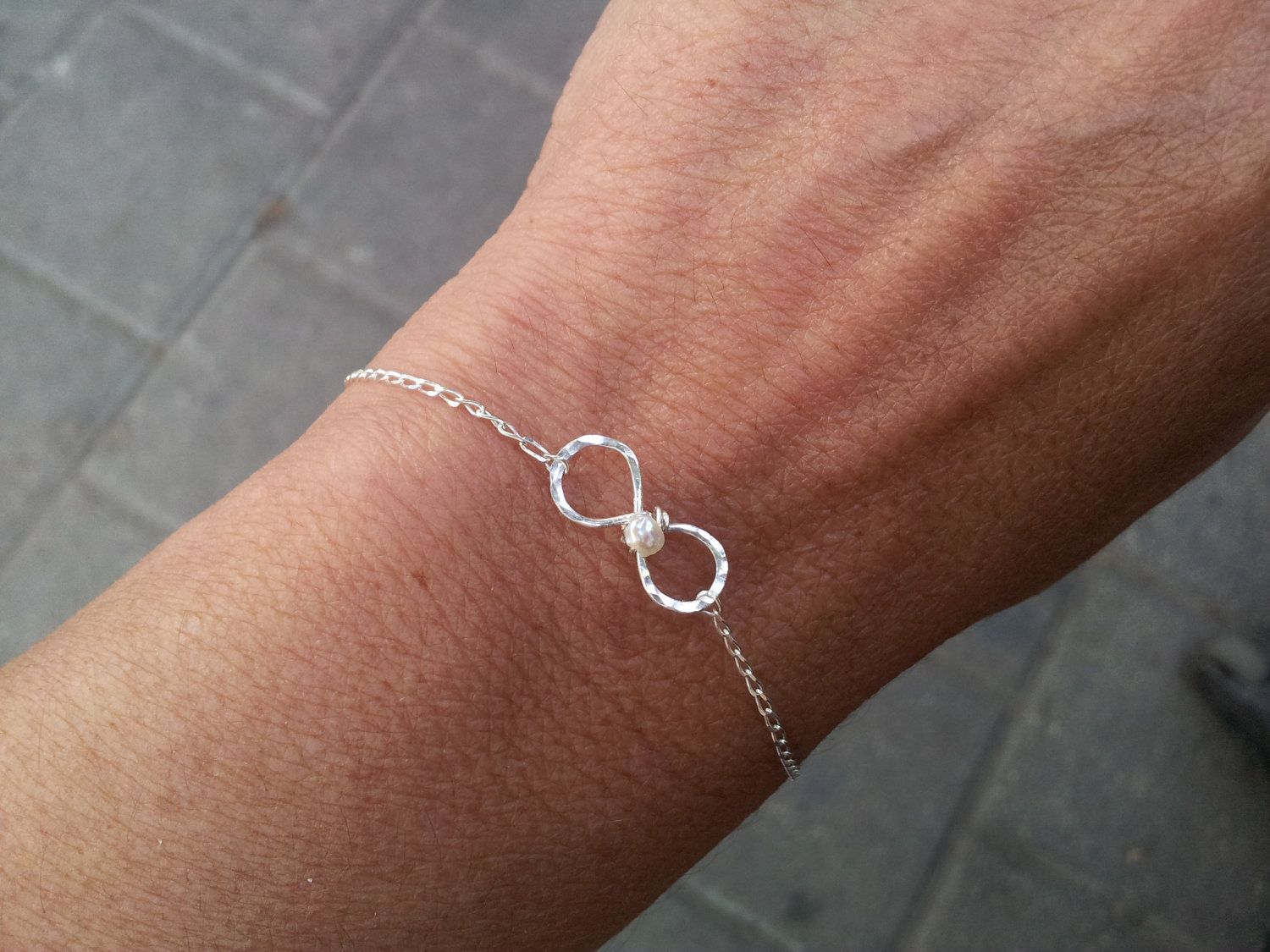 Infinity Bracelet / Anklet, Sterling Silver or Gold with a tiny pearl, bridesmai