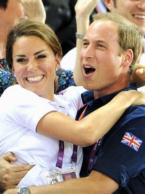 Kate Middleton and Prince William celebrate the British sprint team's world