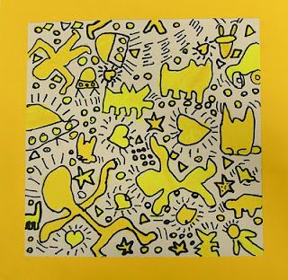 Keith Haring, colored with highlighter marker