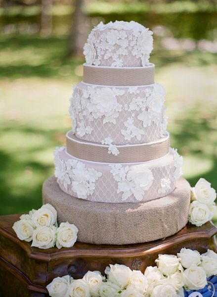 Lace and Burlap Wedding Cake