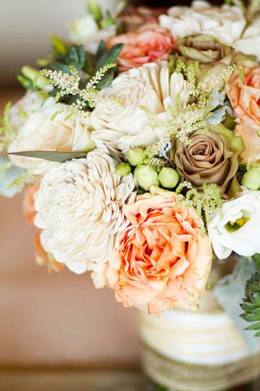 Love these colors! sage & apricot cream flowers