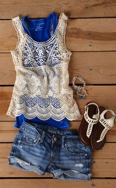 Love this Lace top with a pop of blue layered underneath