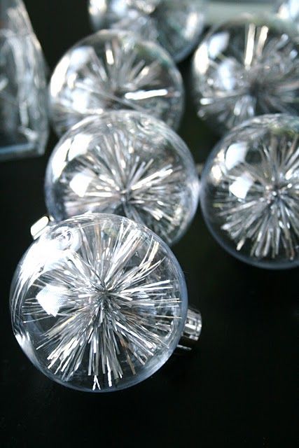 Made from extra tinsel and clear balls – make them small so they can hang deep i