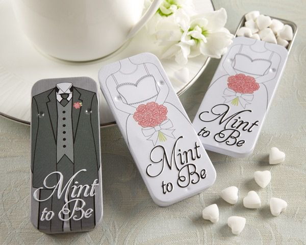 "Mint to Be" Bride and Groom Slide Mint Tins with Heart Mints.  These