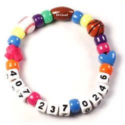 Moms cell phone number bracelet, when traveling with little ones in airports, at