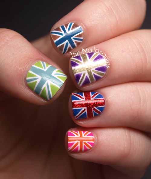 Multicoloured Union Jack nails