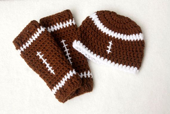 Newborn Football Hat and Crochet  Leg Warmers by Babyinthehat