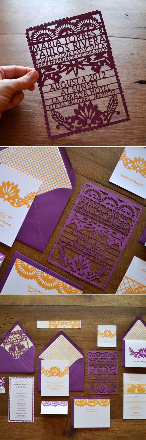 Picado Mexican paper flag wedding invitations from Avie Designs Stationery