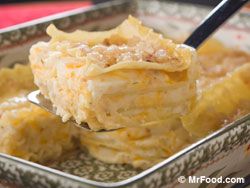 Pierogi Lasagna- Layers of Noodles, Seasoned Mashed Potatoes, Onions, Butter, Ch