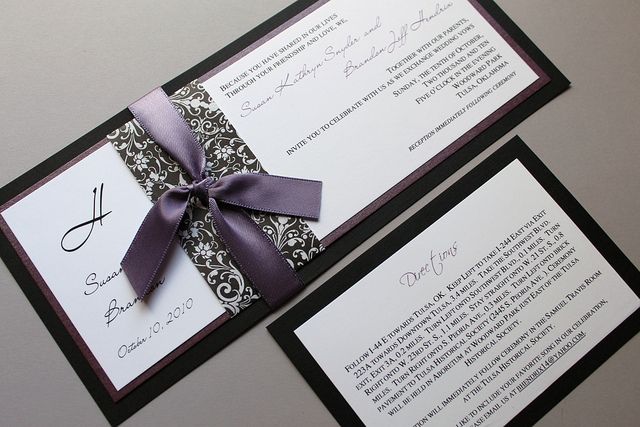 Purple, Lilac Wedding Invitations with Black and White Damask by decadentdesigns