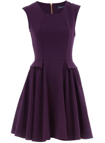 Purple curved seam flare dress