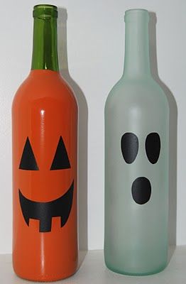 Re-purpose wine bottles into Halloween decorations. cute for the kitchen or dini