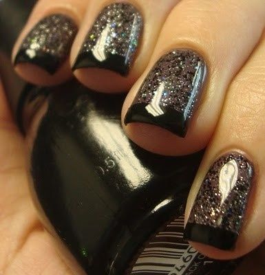 Sparkly Black French Tip