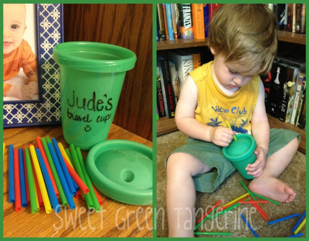 Toddler busy cup for travel/restaurants/waiting rooms.