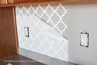 Vinyl backsplash! This is so cheap and looks so good! You can buy the vinyl on e