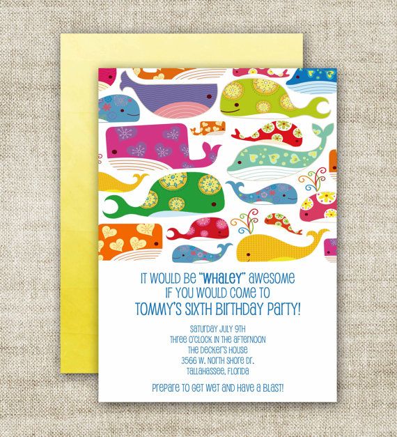 Whale birthday invitations