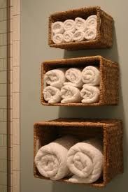 Wicker baskets for storage. Love this