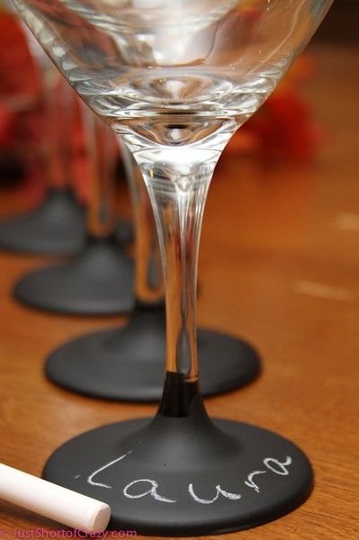 Wine glasses dipped in chalkboard paint!