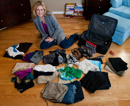 a flight attendant demonstrates how to pack enough for a 10-day trip into a sing