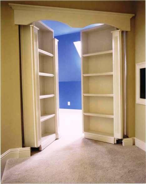 "assemble bookcases on french doors to make a secret room." I must hav