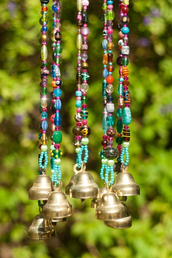 Wind chime beaded mobile with Brass bells sun catcher by RonitPeterArt ... -   Bohemian Wind Chime