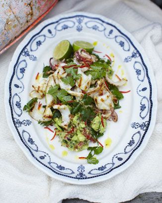 chargrilled squid with rustic guacamole