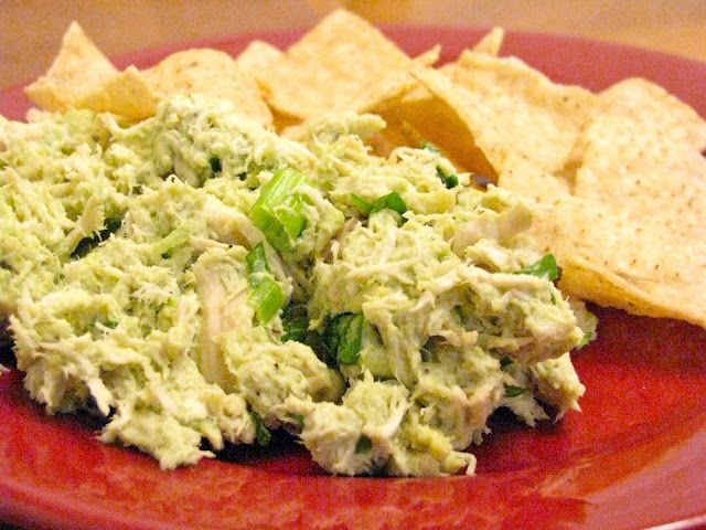 chicken salad made by mixing avocado, cilantro, salt, and lime juice with the ch