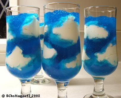 chilled blue jello + cool whip = sky parfaits