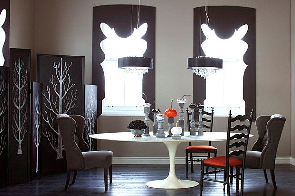 A black and white Halloween-themed dining room -   40 Spooky Halloween Decorating Ideas for Your Stylish Home