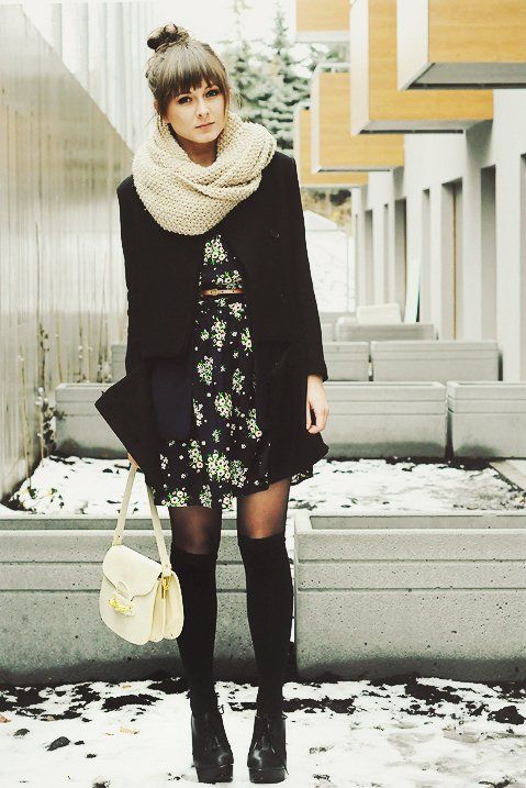 flower dress with black tights, love