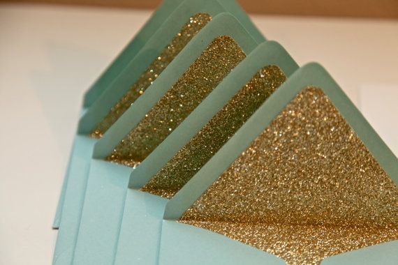 glitter envelope liners. aqua + gold